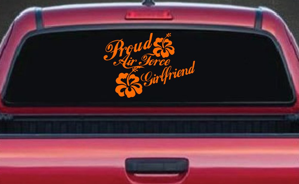 Proud Air Force Girlfriend Hibiscus Flowers Military Car or Truck Window Decal Sticker (Orange)
