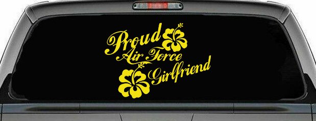 Proud Air Force Girlfriend Hibiscus Flowers Military Car or Truck Window Decal Sticker (Yellow)