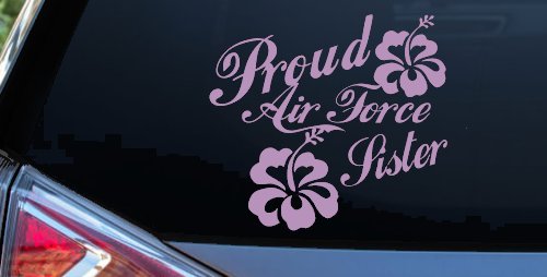 Proud Air Force Sister Hibiscus Flowers Military Car or Truck Window Decal Sticker (Lilac)