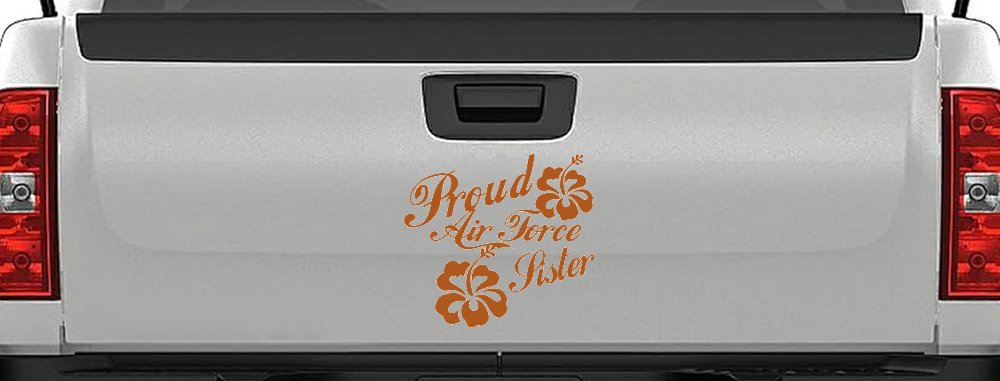 Proud Air Force Sister Hibiscus Flowers Military Car or Truck Window Decal Sticker (Nut Brown)