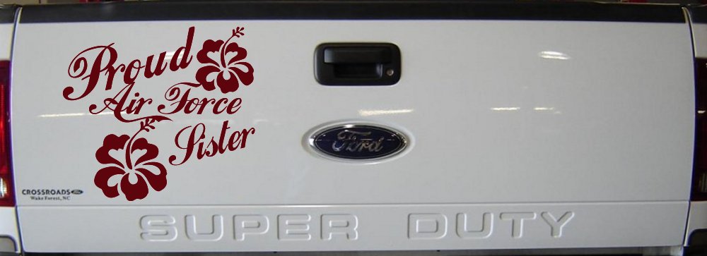 Proud Air Force Sister Hibiscus Flowers Military Car or Truck Window Decal Sticker (Purple Red)