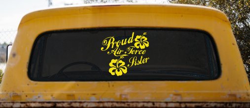 Proud Air Force Sister Hibiscus Flowers Military Car or Truck Window Decal Sticker (Yellow)