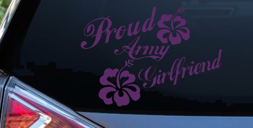 Proud Army Girlfriend Hibiscus Flowers Military Car or Truck Window Decal Sticker (Violet)