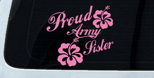 Proud Army Sister Hibiscus Flowers Military Car or Truck Window Decal Sticker (Pink)