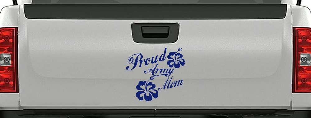 Proud Army Mom Hibiscus Flowers Military Car or Truck Window Decal Sticker (Navy)