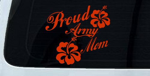 Proud Army Mom Hibiscus Flowers Military Car or Truck Window Decal Sticker (Orange Red)