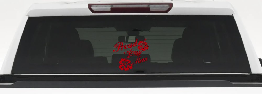 Proud Army Mom Hibiscus Flowers Military Car or Truck Window Decal Sticker (Red)