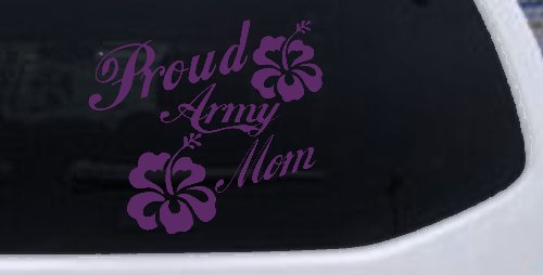 Proud Army Mom Hibiscus Flowers Military Car or Truck Window Decal Sticker (Violet)