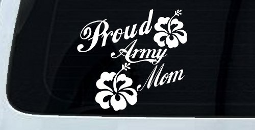 Proud Army Mom Hibiscus Decal for Car Truck Window Military Sticker (White)