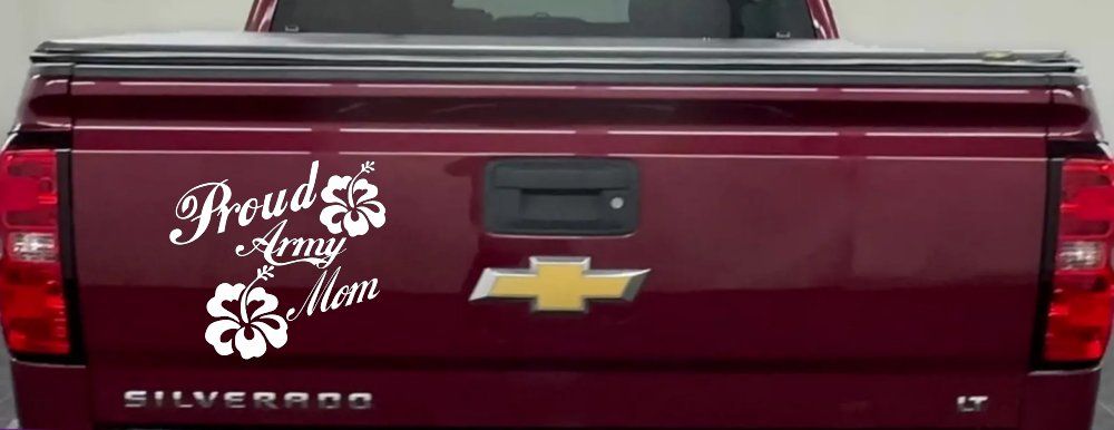Proud Army Mom Hibiscus Flowers Military Car or Truck Window Decal Sticker (White)