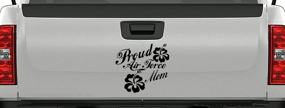 Proud Air Force Mom Hibiscus Flowers Military Car or Truck Window Decal Sticker (Black)