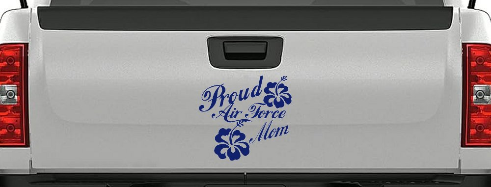 Proud Air Force Mom Hibiscus Flowers Military Car or Truck Window Decal Sticker (Navy)