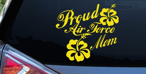 Proud Air Force Mom Hibiscus Flowers Military Car or Truck Window Decal Sticker (Yellow)