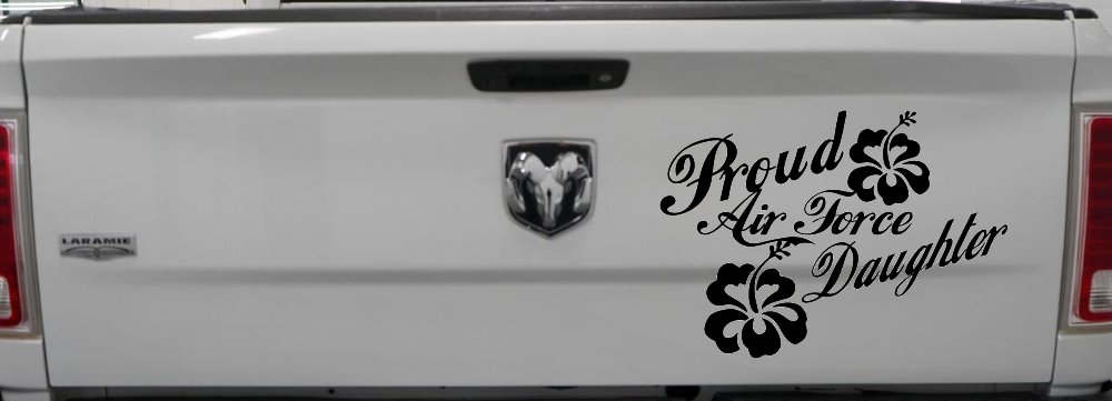 Proud Air Force Daughter Hibiscus Decal for Cars Trucks (Black)