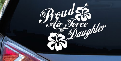 Proud Air Force Daughter Hibiscus Decal for Cars Trucks (White)