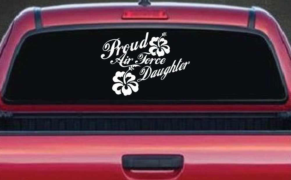 Proud Air Force Daughter Hibiscus Decal for Cars Trucks (White)