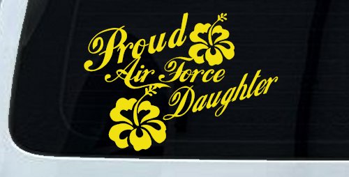 Proud Air Force Daughter Hibiscus Flowers Military Car or Truck Window Decal Sticker (Yellow)