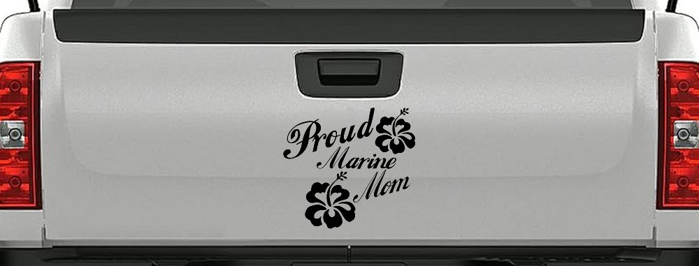 Proud Marine Mom Hibiscus Decal for Car Truck Window Vinyl Sticker (Black)
