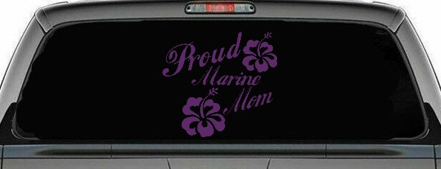Proud Marine Mom Hibiscus Decal for Car Truck Window Vinyl Sticker (Violet)