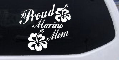 Proud Marine Mom Hibiscus Flowers Military Car or Truck Window Decal Sticker