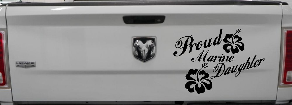 Proud Marine Daughter Hibiscus Flowers Military Car or Truck Window Decal Sticker (Black)
