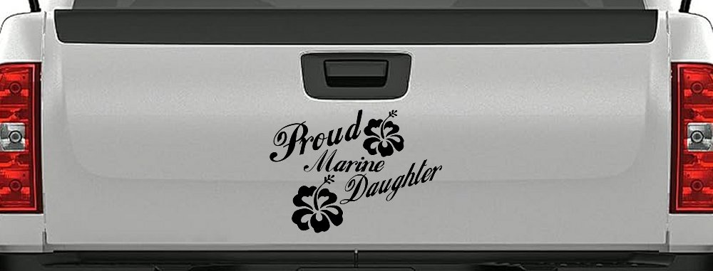 Proud Marine Daughter Hibiscus Flowers Military Car or Truck Window Decal Sticker (Black)