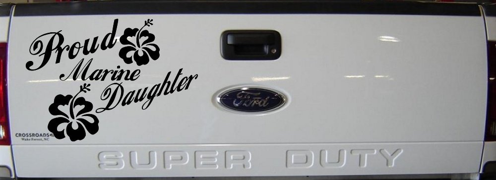 Proud Marine Daughter Hibiscus Flowers Military Car or Truck Window Decal Sticker (Black)