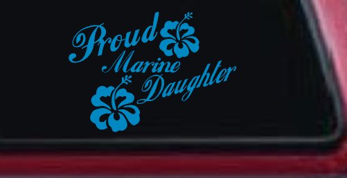 Proud Marine Daughter Hibiscus Flowers Military Car or Truck Window Decal Sticker (Blue)