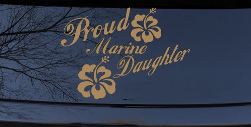 Proud Marine Daughter Hibiscus Flowers Military Car or Truck Window Decal Sticker