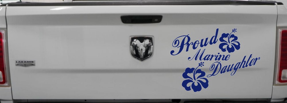 Proud Marine Daughter Hibiscus Flowers Military Car or Truck Window Decal Sticker