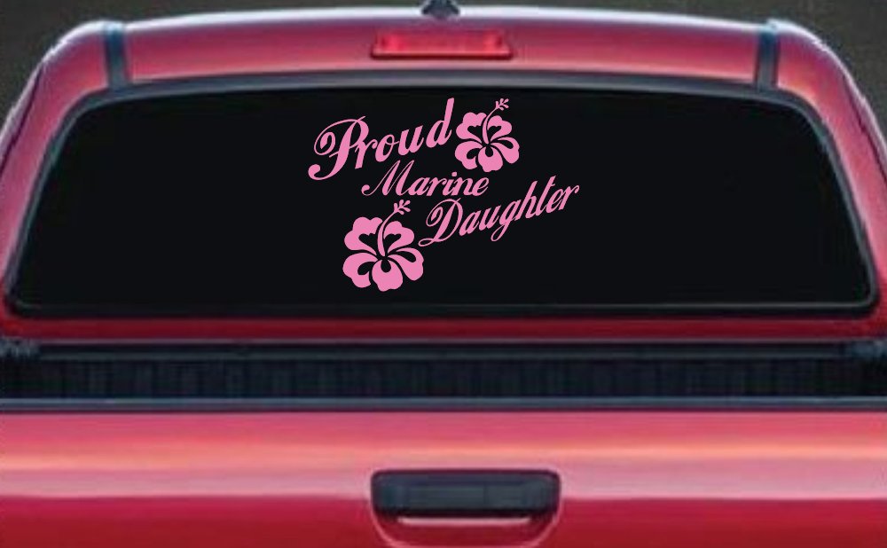 Proud Marine Daughter Hibiscus Flowers Military Car or Truck Window Decal Sticker (Pink)