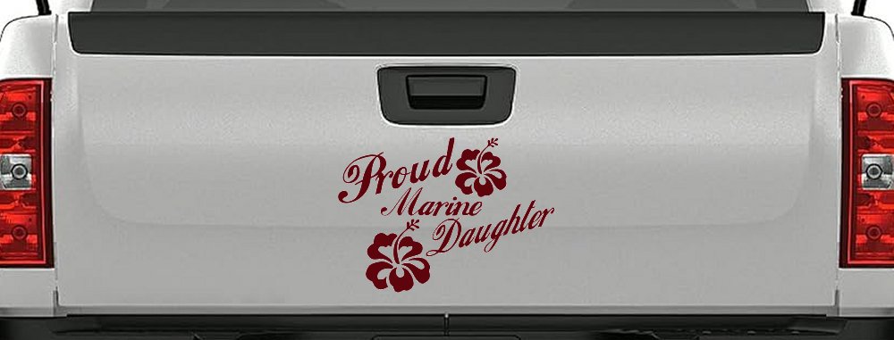 Proud Marine Daughter Hibiscus Flowers Military Car or Truck Window Decal Sticker
