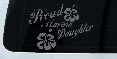 Proud Marine Daughter Hibiscus Flowers Military Car or Truck Window Decal Sticker