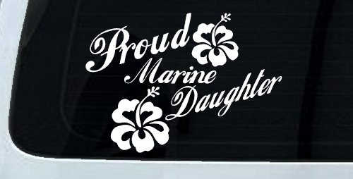 Proud Marine Daughter Hibiscus Flowers Military Car or Truck Window Decal Sticker (White)