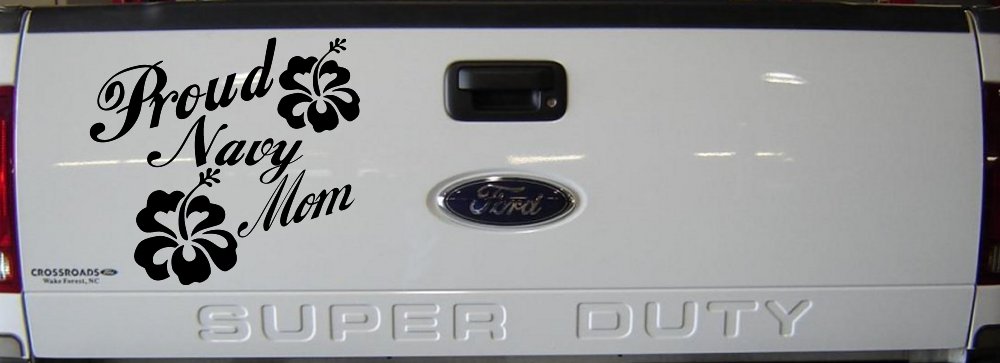 Proud Navy Mom Hibiscus Flowers Military Car or Truck Window Decal Sticker (Black)