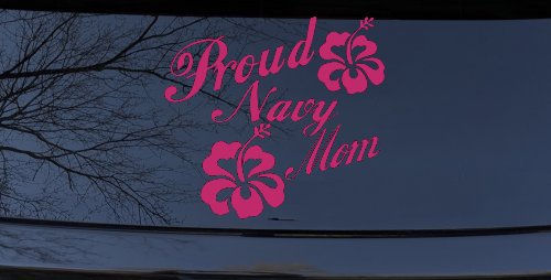 Proud Navy Mom Hibiscus Flowers Military Car or Truck Window Decal Sticker