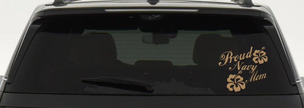 Proud Navy Mom Hibiscus Flowers Military Car or Truck Window Decal Sticker (Light Brown)