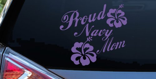 Proud Navy Mom Hibiscus Flowers Military Car or Truck Window Decal Sticker (Purple)