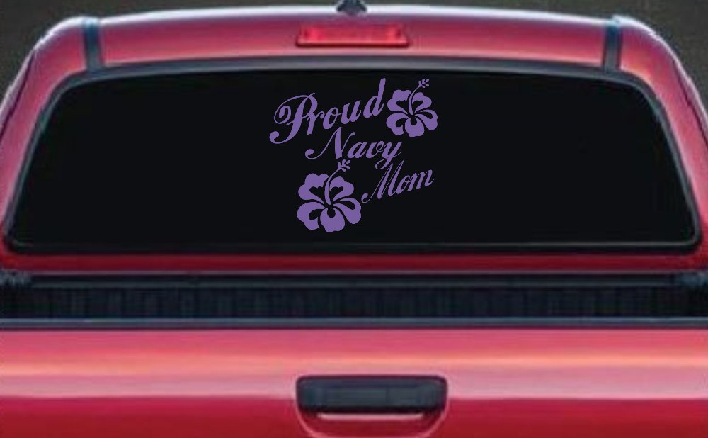Proud Navy Mom Hibiscus Flowers Military Car or Truck Window Decal Sticker