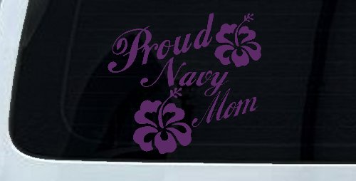 Proud Navy Mom Hibiscus Flowers Military Car or Truck Window Decal Sticker (Violet)