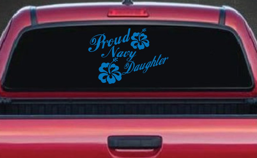 Proud Navy Daughter Hibiscus Decal - Military Car Truck Window Sticker (Sky Blue)