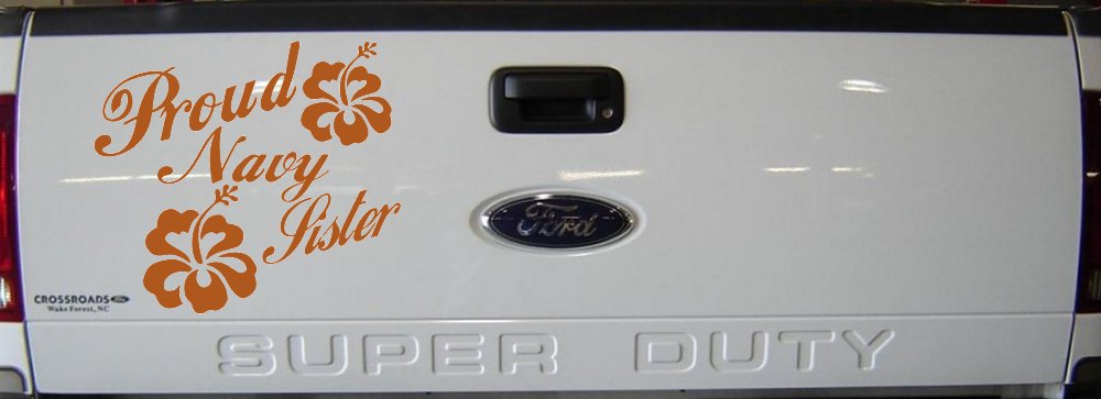 Proud Navy Sister Hibiscus Flowers Military Car or Truck Window Decal Sticker (Nut Brown)