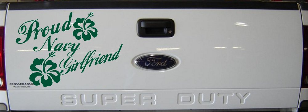 Proud Navy Girlfriend Hibiscus Flowers Military Car or Truck Window Decal Sticker (Dark Green)