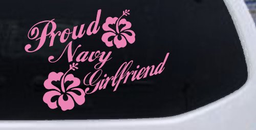 Proud Navy Girlfriend Hibiscus Flowers Military Car or Truck Window Decal Sticker (Pink)