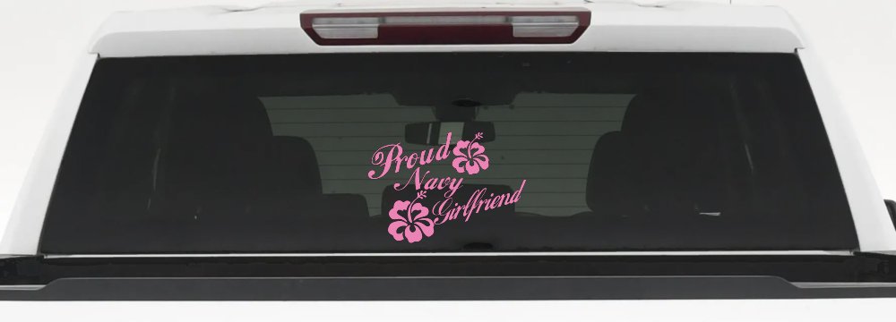 Proud Navy Girlfriend Hibiscus Flowers Military Car or Truck Window Decal Sticker (Pink)
