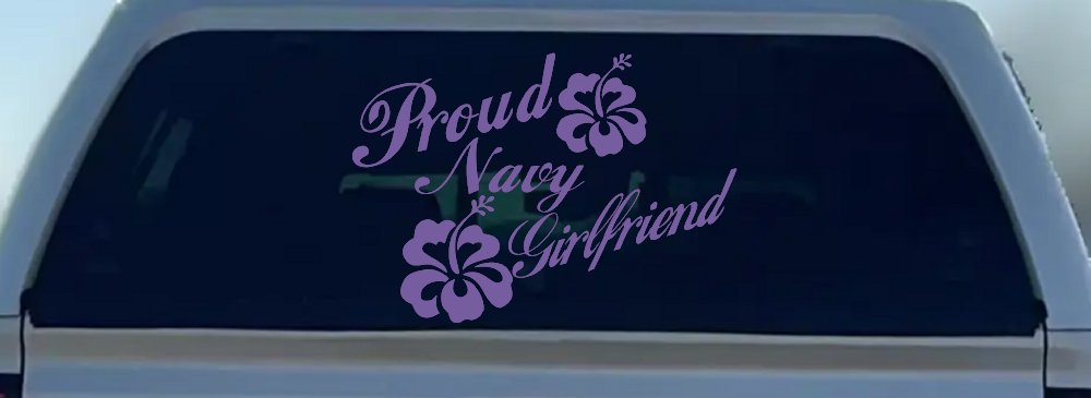 Proud Navy Girlfriend Hibiscus Flowers Military Car or Truck Window Decal Sticker (Purple)