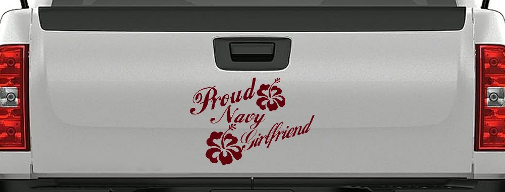 Proud Navy Girlfriend Hibiscus Flowers Military Car or Truck Window Decal Sticker