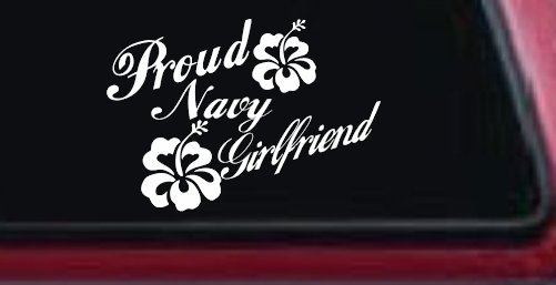 Proud Navy Girlfriend Hibiscus Flowers Military Car or Truck Window Decal Sticker