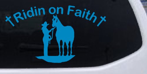 Riding Ridin on Faith Rodeo Cowgirl and Horse Western Farm or Ranch Christian Car or Truck Window Decal Sticker
