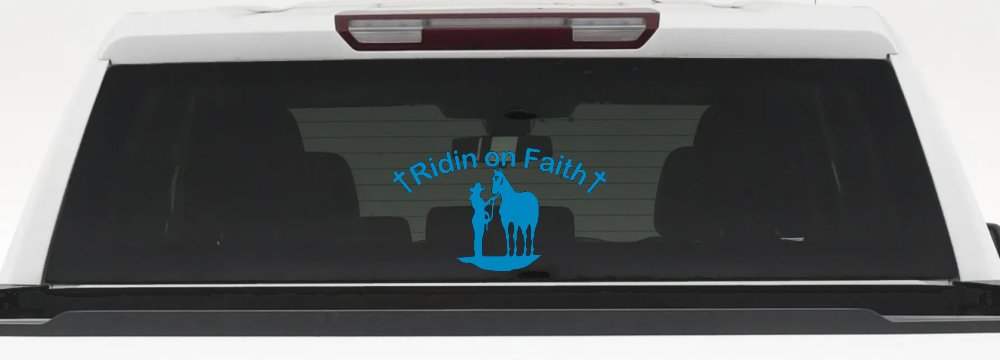 Riding Ridin on Faith Rodeo Cowgirl and Horse Western Farm or Ranch Christian Car or Truck Window Decal Sticker
